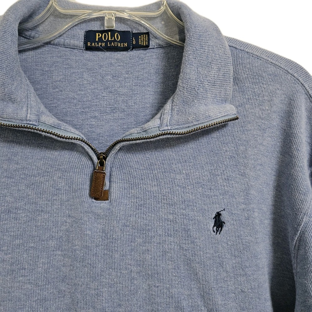 Polo Ralph Lauren Pullover Men's Large Heather Blue 1/4 Zip Long Sleeve Sweater‎